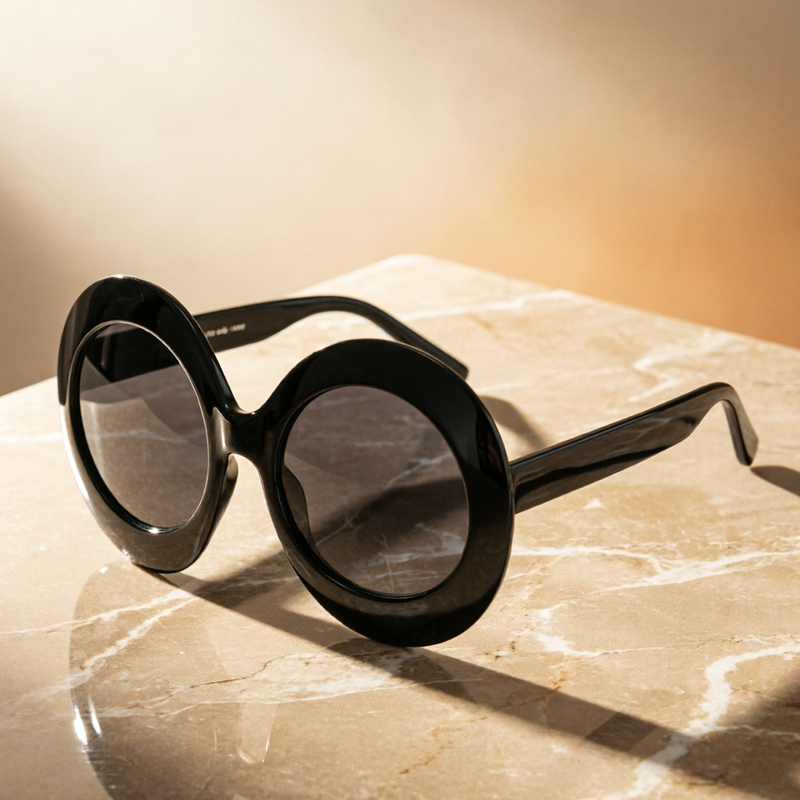 Black Thick Frame Round Sunglasses