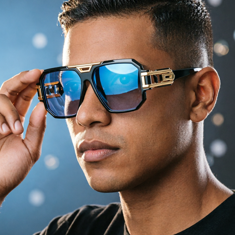Black Gold Blue Reflective Oversized Sunglasses