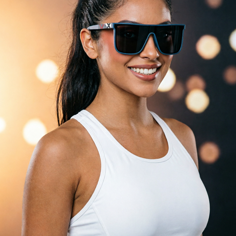 Men Blue Frame Shield Sunglasses