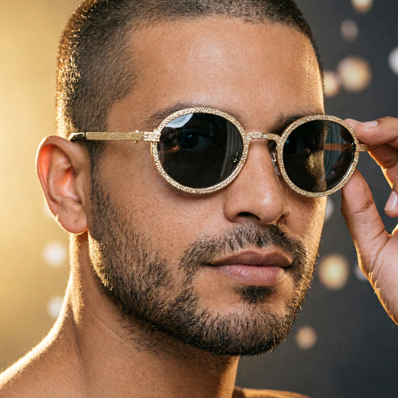 Gold Rhinestone Round Sunglasses