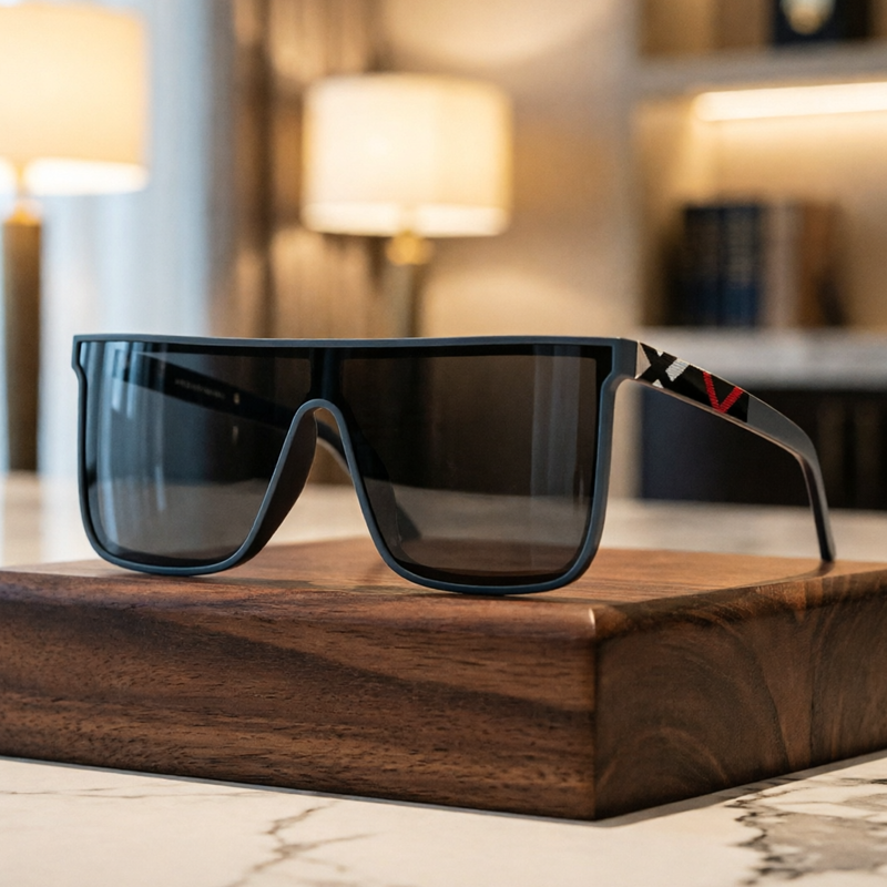 Men Blue Frame Shield Sunglasses