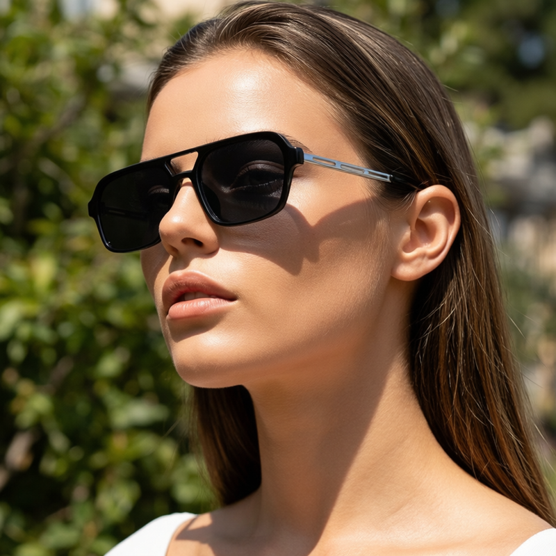 Black Square Double Bridge Sunglasses