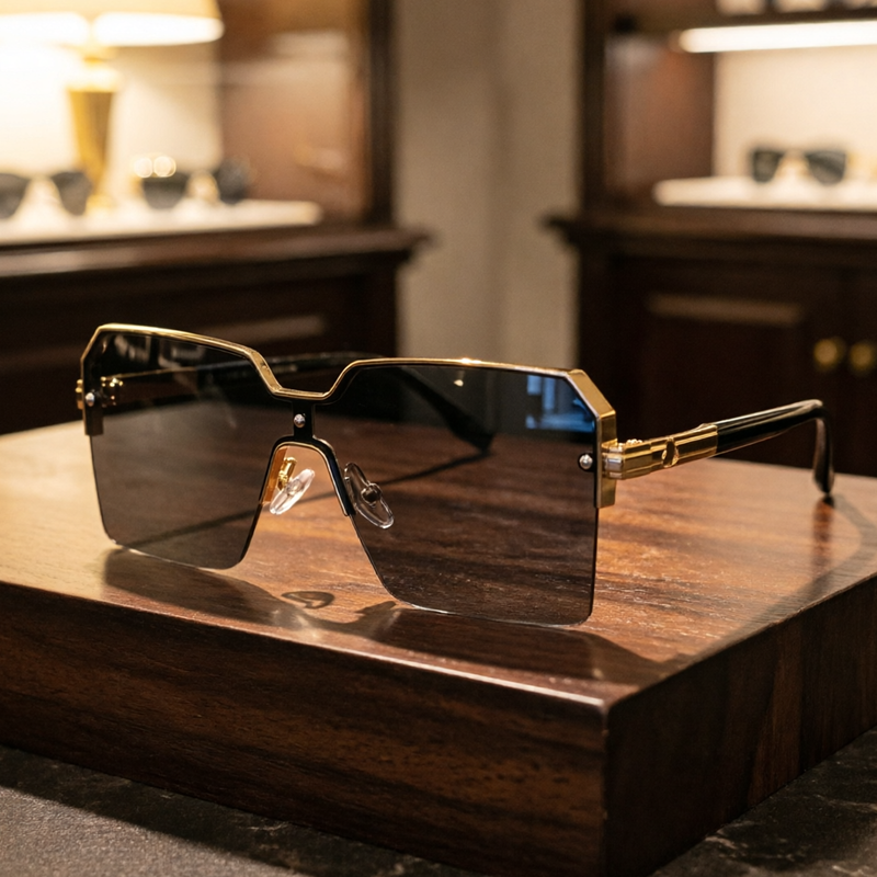 Gold Rimless Square Sunglasses