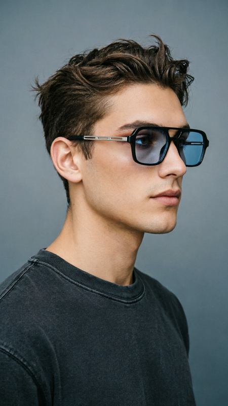 Black Square Double Bridge Sunglasses