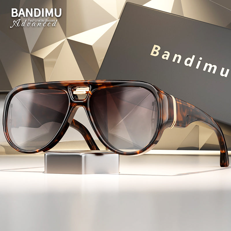 Luxury Vintage Aviator Sunglasses, Tortoise Shell Frame Gradient Lens UV400 Protection Shades for Daily Casual & Outdoor Activities - Leopard Brown