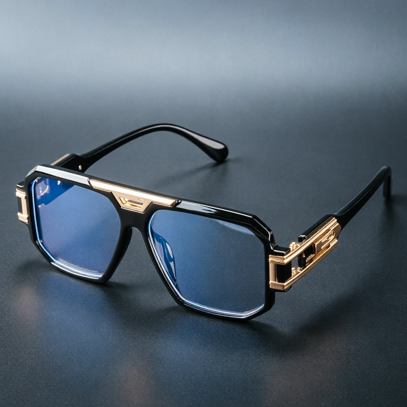 Black Gold Blue Reflective Oversized Sunglasses