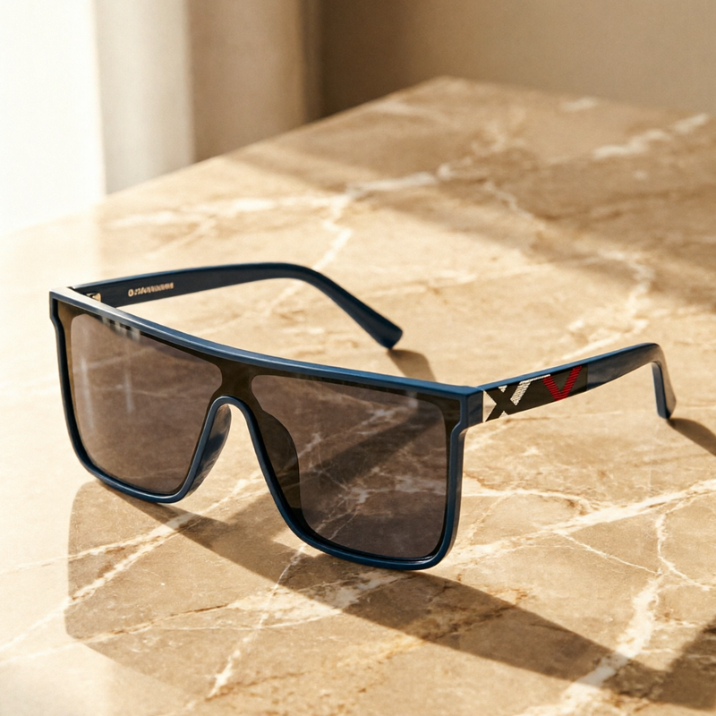 Men Blue Frame Shield Sunglasses