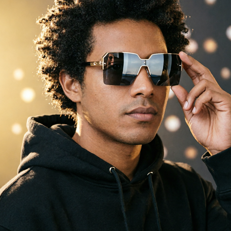 Gold Rimless Square Sunglasses