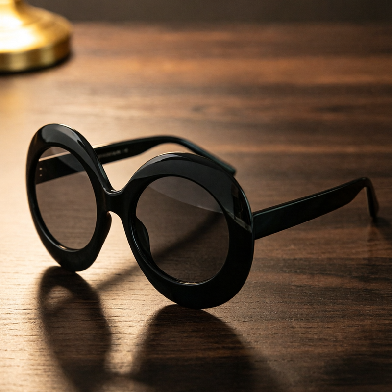 Black Thick Frame Round Sunglasses