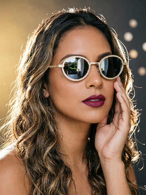 Bandimu Gold Rhinestone Round Sunglasses