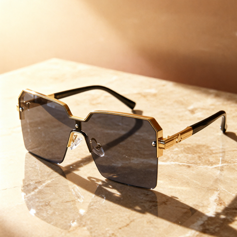 Gold Rimless Square Sunglasses
