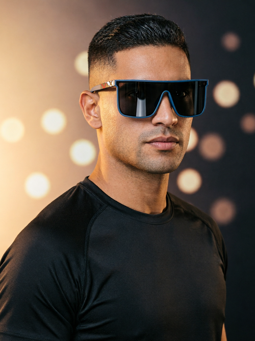 Bandimu Men Blue Frame Shield Sunglasses
