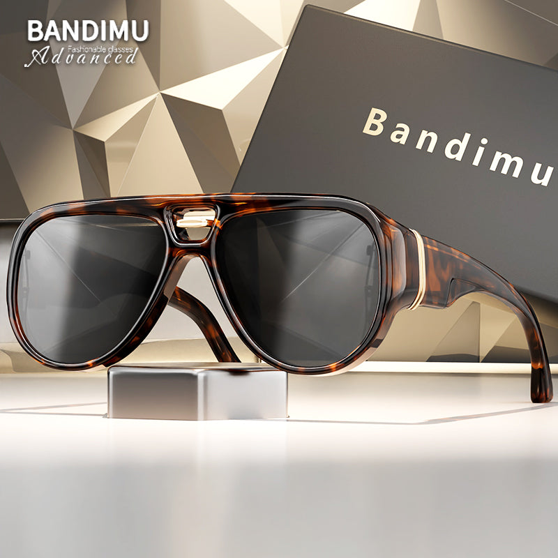 Luxury Vintage Aviator Sunglasses, Tortoise Shell Frame Gradient Lens UV400 Protection Shades for Daily Casual & Outdoor Activities - Leopard Black