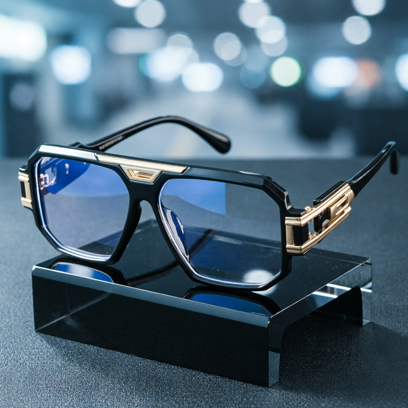 Black Gold Blue Reflective Oversized Sunglasses