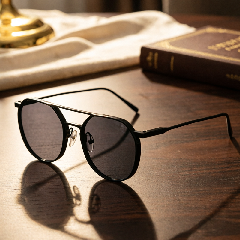 Black Double Bridge Aviator Sunglasses